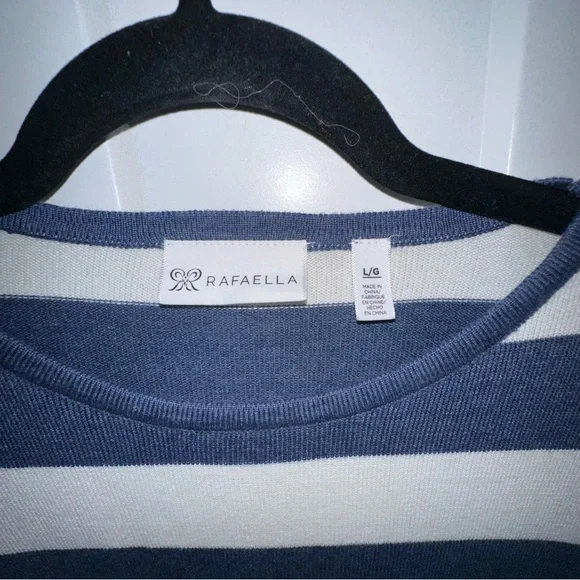 Rafaella Navy and White Striped Lightweight Summer Sweater- large - Picture 2 of 7